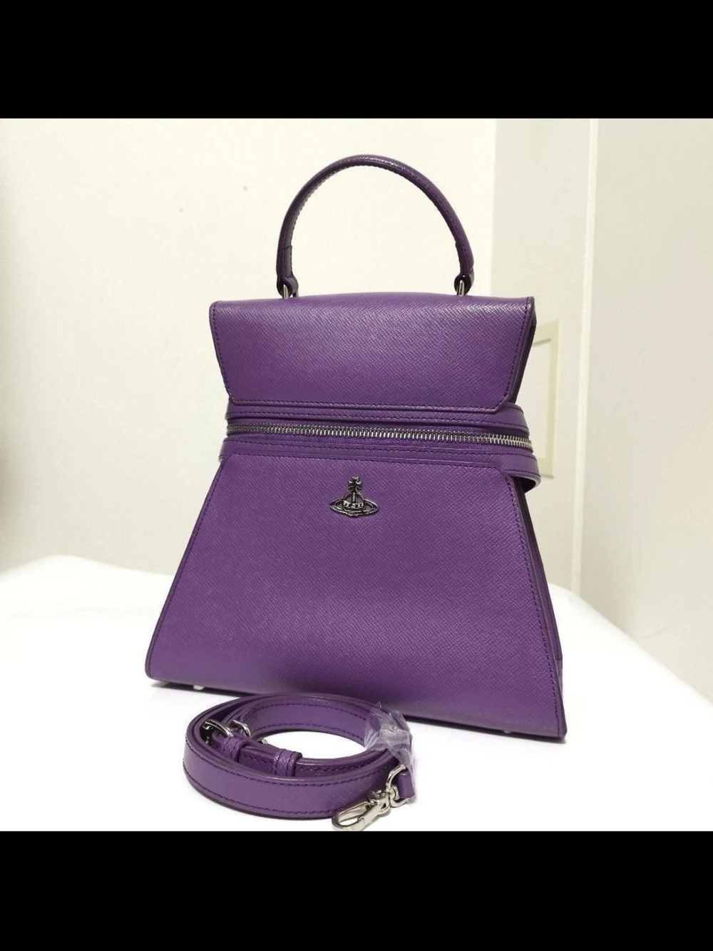 Vivienne Westwood Purple Leather Pyramid Satchel with Detachable Strap